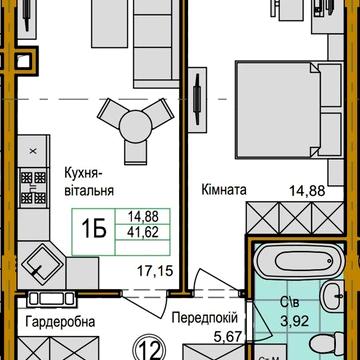 БЕЗ %,  1-к квартира 42 м² в ЖК Емоція 2. Розтермінування. ЖК Емоція 2 Home