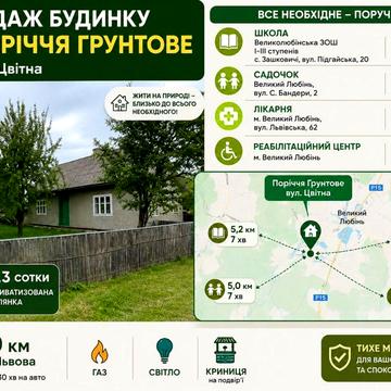 Продаж Будинок с. Поріччя-Грунтове 30км до Львова, 7.28 сот