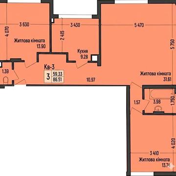 3-кімнатна новобудова 86.51 м², вул. Шептицького – 1 поверх 130 500$