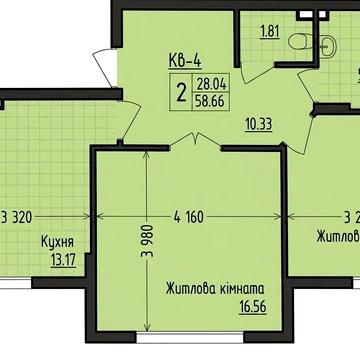 Простора 2-к квартира в новобудові, 58.66 м², вул. Шептицького, м. Чернівці. 90 000 $