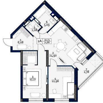 Продаж: 2-кімнатна квартира (71,66 м2) від забудовника (Мінський масив, єОселя, 50/50, розтермінування) ЖК POLARIS Home&amp;Plaza