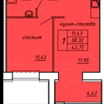 Однокімнатна квартира 42,75 кВ ЖК нові Байківці