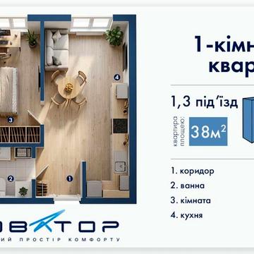 Продаж 1-кімнатної квартири в ЖК “Новатор” вул. Мерінова(Нова) бічна Незалежності, поруч центр та Скайгарден ЖК Новатор
