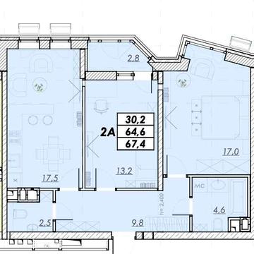2-кімнатна квартира 67,4 кв.м в новому ЖК в центрі Одеси