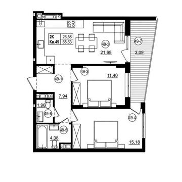 ЖК Riviera Residence, 2 кім, 65.63 м2, великий вибір планувань ЖК Riviera Residence