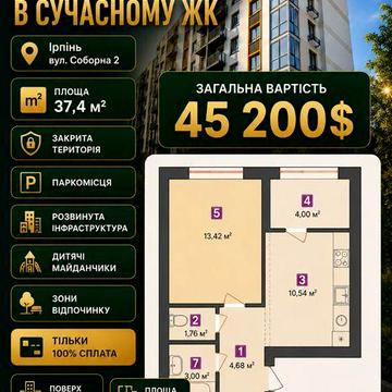 ВИДОВА ! 1-кімнатна квартира в ЖК «Молодість» | Ірпінь | 45 200 $ ЖК Молодість
