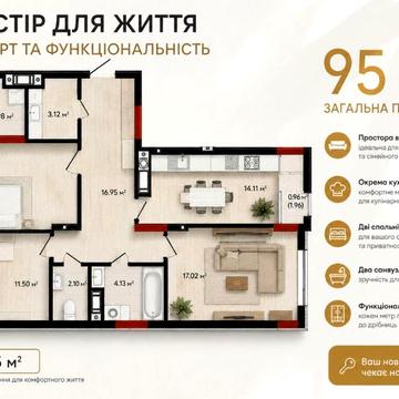 Велика 3К квартира - 95м2 в Зданому будинку в Центрі міста! Під ЄОселя!