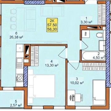 Розтермінування до 33 місяців! 2-кімнатна 58 м² + чорнові роботи