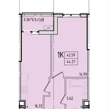 Однокомнатная 44,3 м² в ЖК «Эллада», дом 2 — вид на Генуезскую ЖК Эллада
