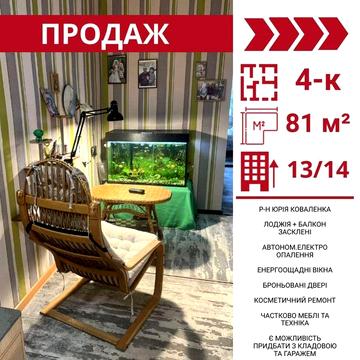 Продається 3-к квартира в Кропивницькому , р-н Ю. Коваленка (Велмарт)