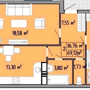2 комнатная квартира на Пишоновской/Акварель 3, 492045 ЖК Акварель 3