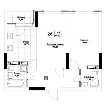 Продам 2к. квартиру 60 м.кв., Соломянський  р-н, бул. Вацлава Гавела 28 ЖК Рідне місто