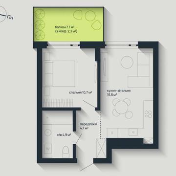 Продаж 1к квартири (38 м2) від забудовника / єОселя / розтермінування до 24-х місяців / новий ЖК