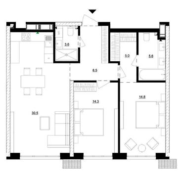 Продаж 2к квартири Планування 4-2А 83 кв Без % ЖК Русанівська гавань ЖК Русанівська гавань