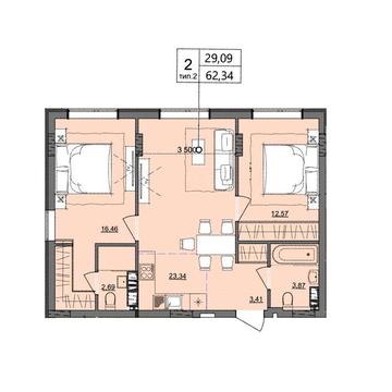 2-х комнатная квартира в рассрочку на 3 года. Сдача через год. Ремонт.