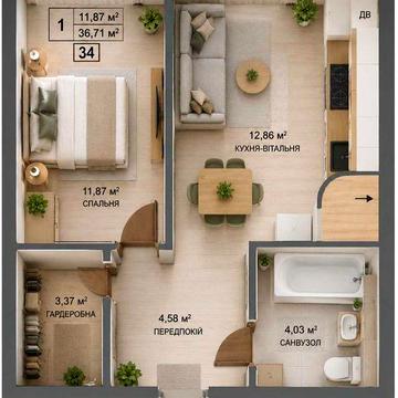 950$/м2 - Акційна 1к квартира в новому ЖК Comfort Hall | 36,71 м² | Газ | Укриття ЖК "Comfort Hall"
