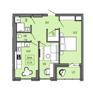 Двокімнатна квартира 62 м² в Prime Tower