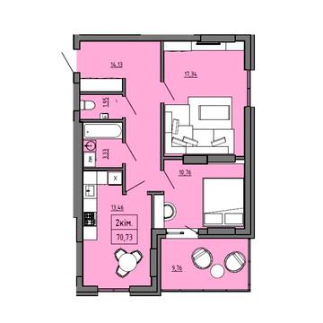 Двокімнатна квартира 71 м² в Prime Tower