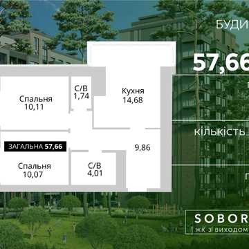 Двокімнатна з виходом в парк! ЖК Соборний