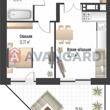1-кімнатна квартира з великою терасою в ЖК Soul Park | 49,97 м² ЖК Soul Park
