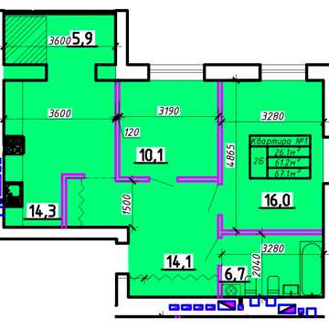 Продаж 2-кімнатної квартири площею 67,1 м² ЖК Олімп-Модерн