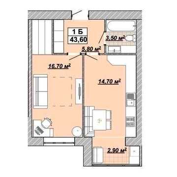 Продаж 1кім квартири 43,6кв.м. в центрі