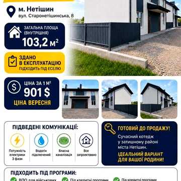 Продаються сучасні котеджі у м. Нетішин. !!!Є-ОСЕЛЯ!!!