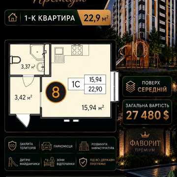НАЙДИ дишевше ! Смарт-квартира 22,9 м² | ЖК Фаворит Premium | Ірпінь ЖК Фаворит Преміум