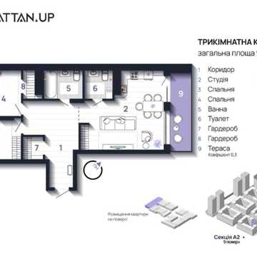 Продаю 3-кімн. квартиру-студію, ЖК Manhattan Up ЖК Манхетен АП