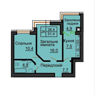 Без комісії продаж двокімнатної квартири 51.4 м2 в ЖК Софія Роял від Мартинова А.М. ЖК Софія Роял