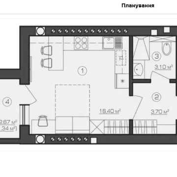 Продаж 1-кімнатної квартири-студії 25 кв. м за переуступкою ЖК Brickwood 2