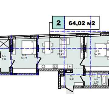 Продаж 2-кімнатної квартира в новобудові, 64,5м.кв, 6поверх ЖК "Prestige Hall"