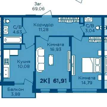 Готова до ремонту Велика 2-кім.кв. поряд з парком , зручний 6 поверх