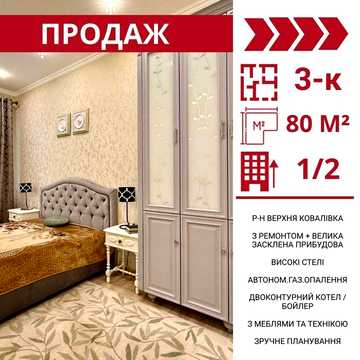 Продається 3 квартира з ремонтом, технікою і меблями!!
