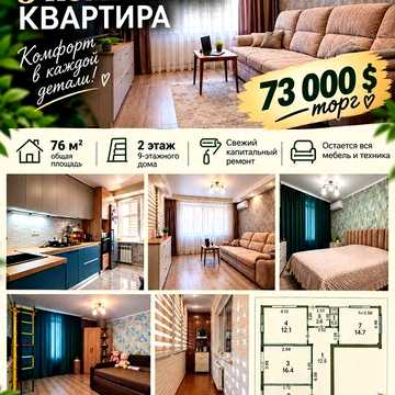 Шикарная 3х к квартира