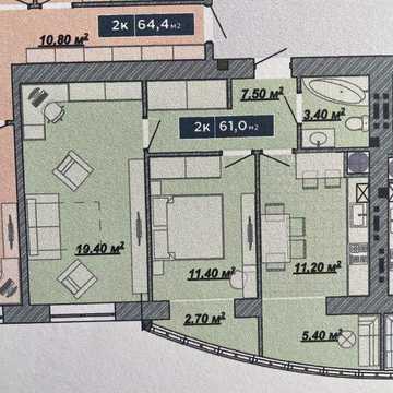 Продаж затишної 2-кімнатної квартири 61,0 м² з просторою віталнею та балконом ЖК Надрічний