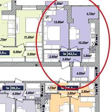 1 к.кв. 42,1 м.кв. на 8 пов., 6 секція  в ЖК Надрічний. ЖК Княгинин