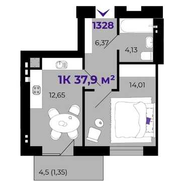 Продається 1-кімнатна квартира 37,9 м² Каскад терміново