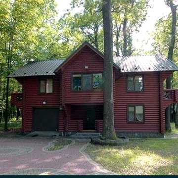 Деревяний будинок з брусу в лісі
