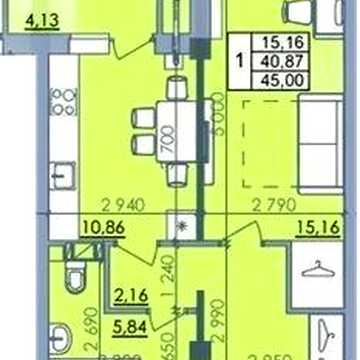 1-кімнатна 45м Пелюстковий