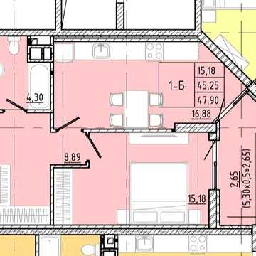 1 комнатная 48 метров ЖК Модерн на 6 Фонтана. ЖК Модерн
