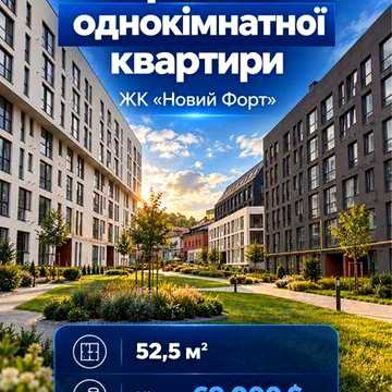 Продаж 1к квартири з великою терасою - патіо . ЖК Новий Форт , супер ціна- 1314$/m2 ЖК Новий Форт