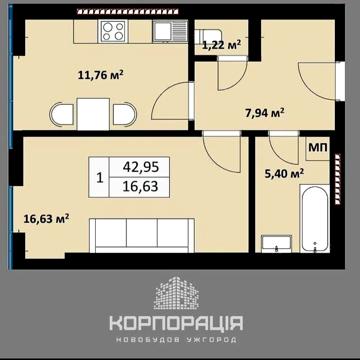Продаж 1-км квартири на набережній; новобудова в центрі ЖК Uzh towers