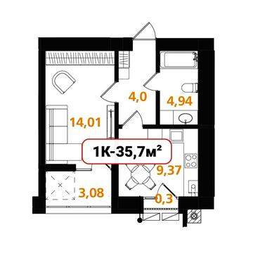 Опришівська Слобода, квартира 35,7м з французьким балконом!!! ЖК Опришівська Слобода НОВА ІСТОРІЯ