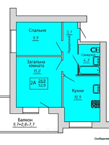 2-х кімнатна. 54 кв.м. Автономне опалення. Власник. ЖК Київський