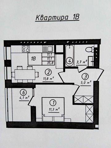 1-кім. квартира 35,8 кв.м. в  ЖК "Сонячний" ЖК Сонячний