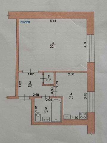 Шостка, 1-кімнатна квартира 36м.кв. на 1 поверсі цегляного будинку