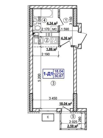 Продаж 1-к квартири 30.67 м² в ЖК "Оберіг-2", будинок 3 ЖК "Оберіг-2"