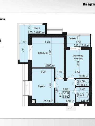 Двокімнатна квартира 68,4м2 в елітній новобудові ЖК "Парковий Дім" ЖК Парковий Дім