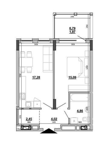 Продаж 1 кім. квартира 45,67 м2, ЖК Hyde Park, м. Львів ЖК Hyde Park